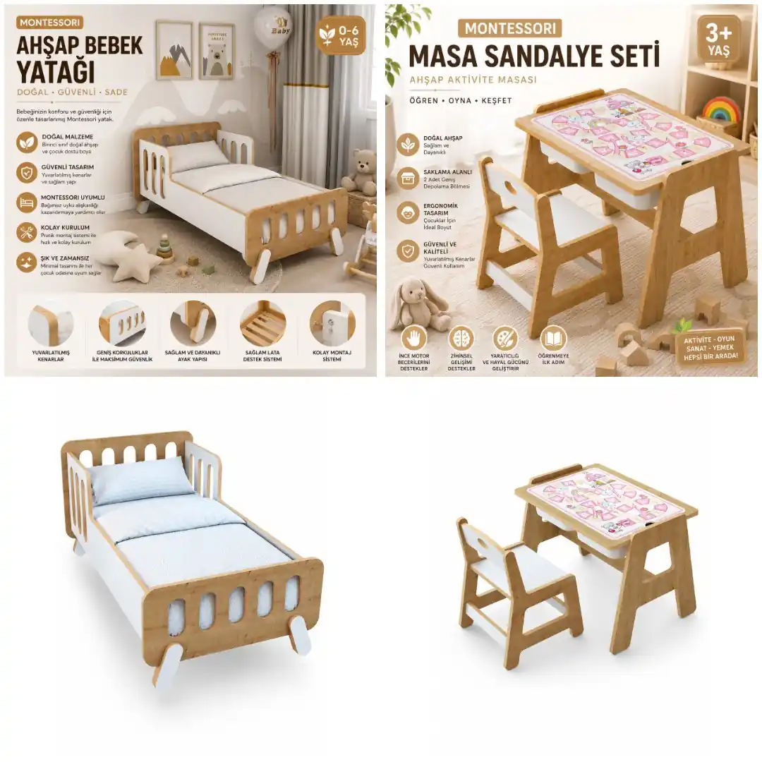 Montessori Yatak & Boy Cetveli 2'li Set | Hopiers