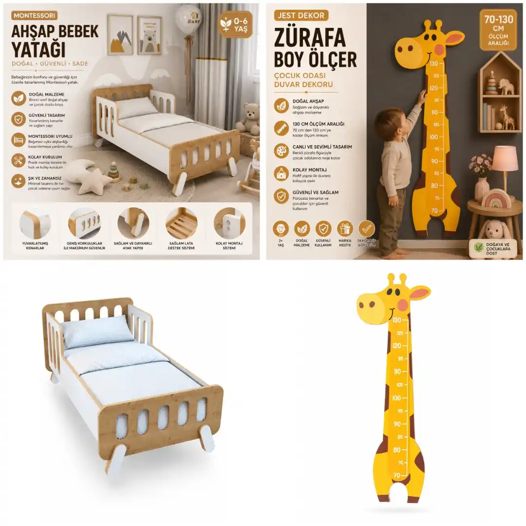 empathy ヘチャン　セット Montessori Yatak & Boy Cetveli 2'li Set | Hopiers